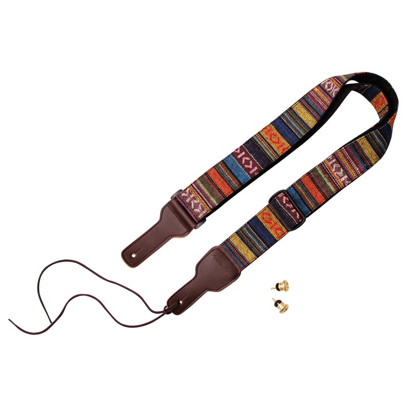 MUSIC FIRST Original Design, 2 inch width (5cm), Classic Country Style Yarn-dyed fabric & Genuine Leather Guitar Strap Electric Guitar strap - Image 2